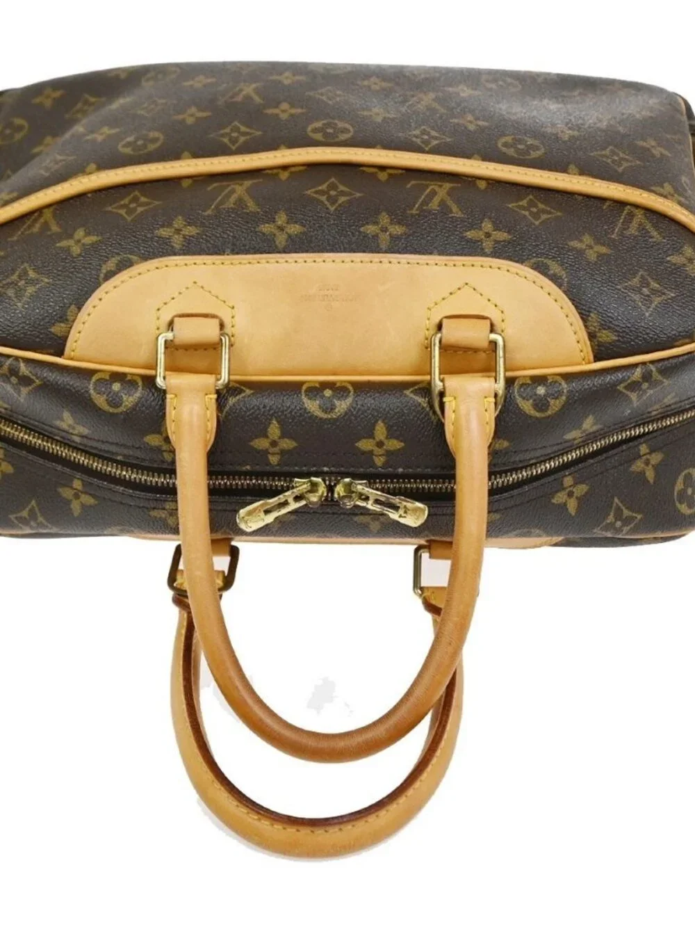 LOUIS VUITTON LV Logo Deauville Hand Bag Monogram Leather Brown